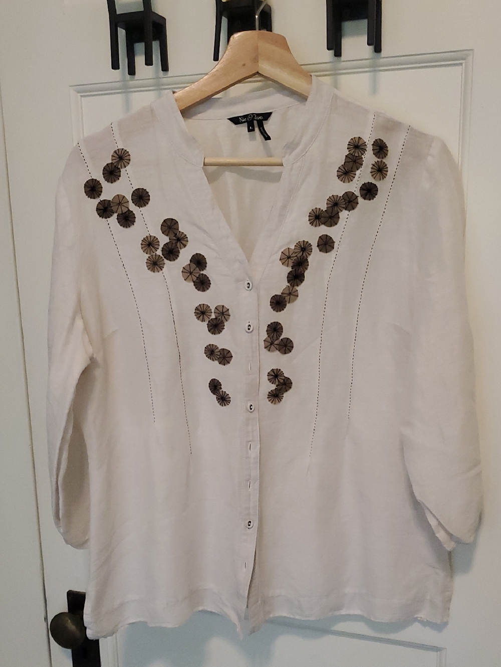 NIC+ZOE Silk-linen Blend Blouse With Parasol Accents